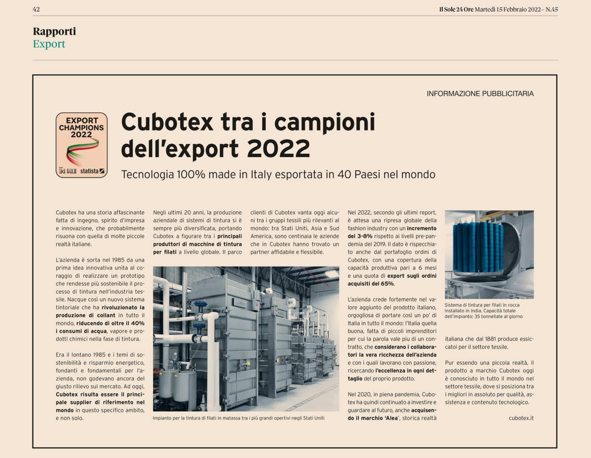 Cubotex Rapporto Export Export Champions 2022 Il Sole 24 Ore 15 2 2022-6
